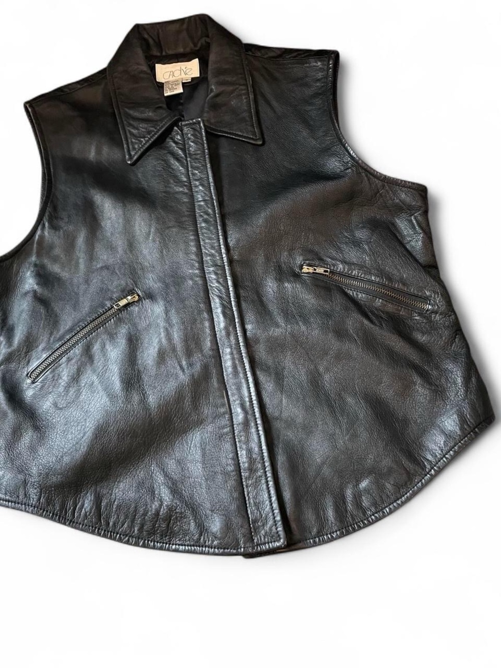 Cache Black Leather Zip-Front Sleeveless Vest